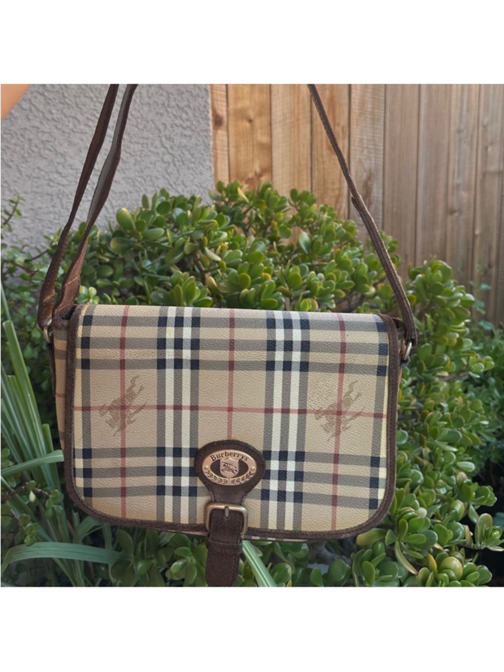 BURBERRYS VINTAGE Plaid Crossbody Bag with Brown Strap -  100% authentic